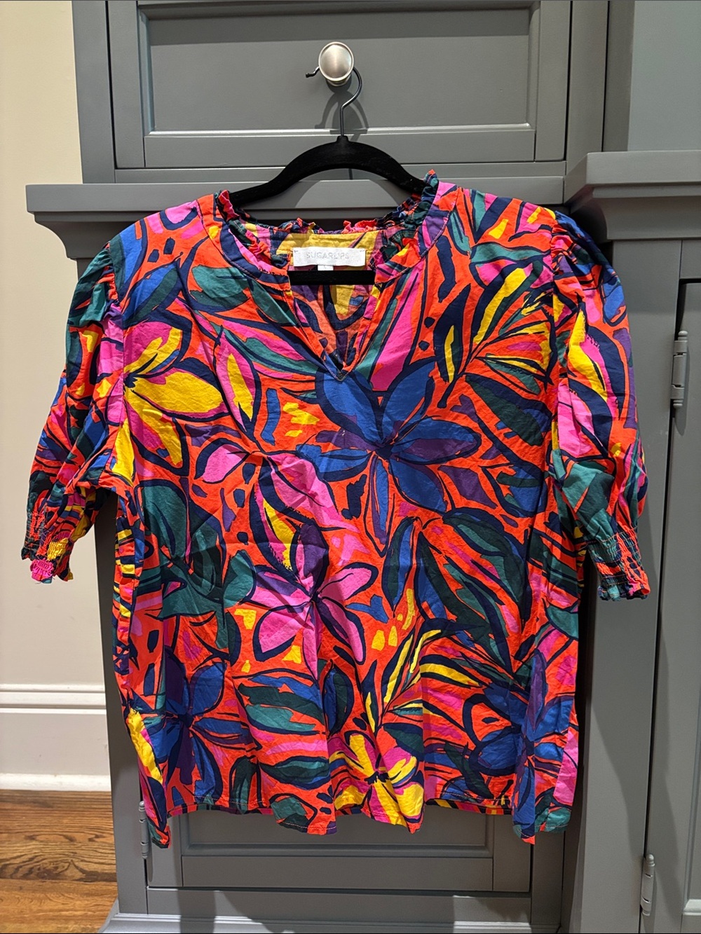 Sugarlips Tropical Print V-Neck Blouse - Multicolor
